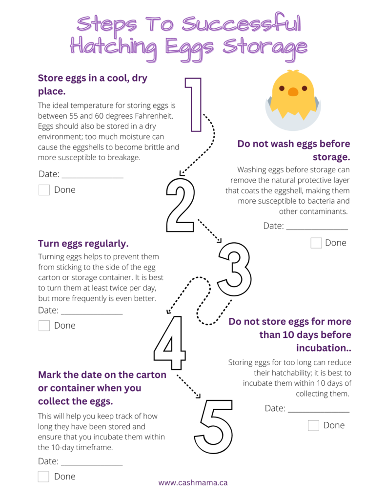 Checklist for Hatching Egg Storage Chart